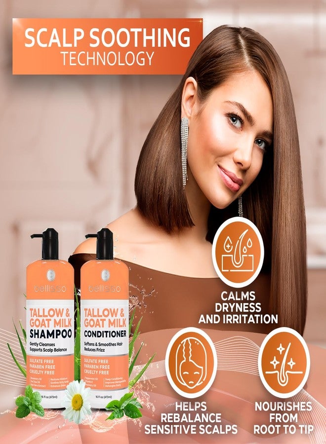 BELLISSO Beef Tallow Shampoo and Conditioner Set with Goat Milk - Sulfate Free Moisture for Women and Men - For Dry, Itchy Scalp - Hydrating, Thickening, Volume Care for Thinning Hair - 16 Fl Oz (Pack of 2) - Image 2